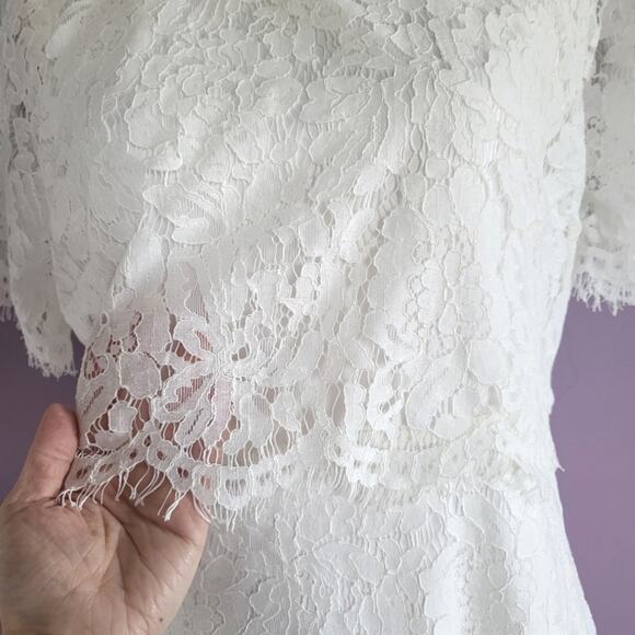 NWT Lulus Devotion White Lace Scalloped Layered Short Sleeve Formal Dress - Picture 5 of 16